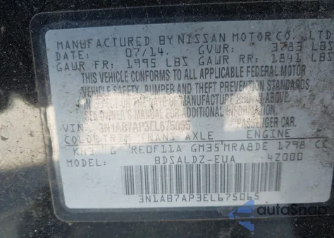 2014 Nissan Sentra Sv из США, поврежденный, VIN 3N1AB7AP3EL675065